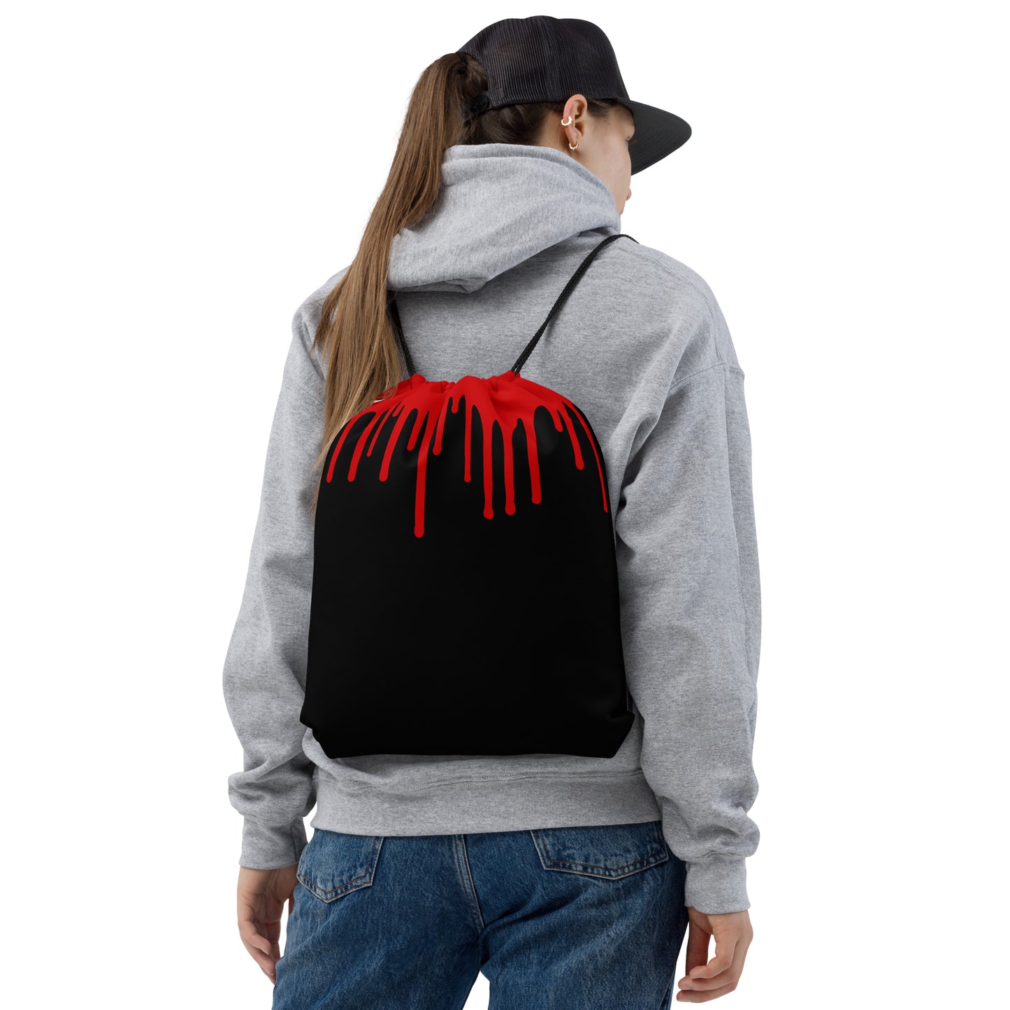 Red on Black Drawstring bag