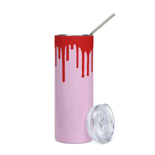 Red on Pink Stainless steel tumbler